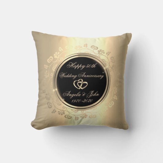 Coussin Tours Floraux Dorés 50e Anniversaire de Mariage (Recto)