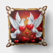 Coussin Tourterelles blanches aimantes encadrées de cœurs (Verso)