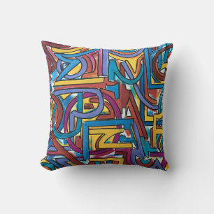 Coussin Tous les chemins mènent là - Art abstrait peint à