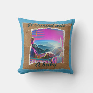 Coussin Tout a commencé avec un collage de Noël chrétien b