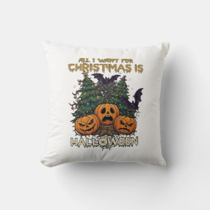 Coussin Tout ce que Noël veut, c'est Halloween Citrouilles