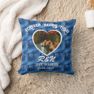 Coussin Tout juste mariés Plaid personnalisé avec photo et