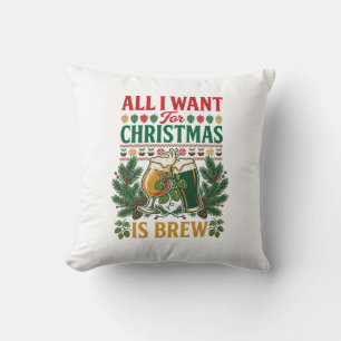 Coussin Tout veut Noël Brasser Bière Verres Pin Houblon