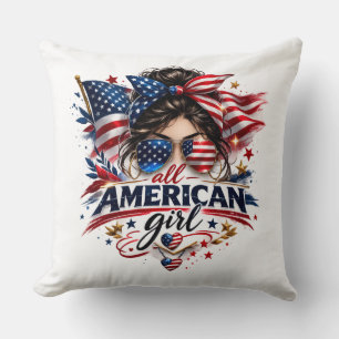 Coussin Toute fille américaine - Conception de drapeau amé