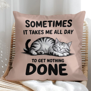 Coussin "Toute la journée à ne rien faire" Drôle de chat p