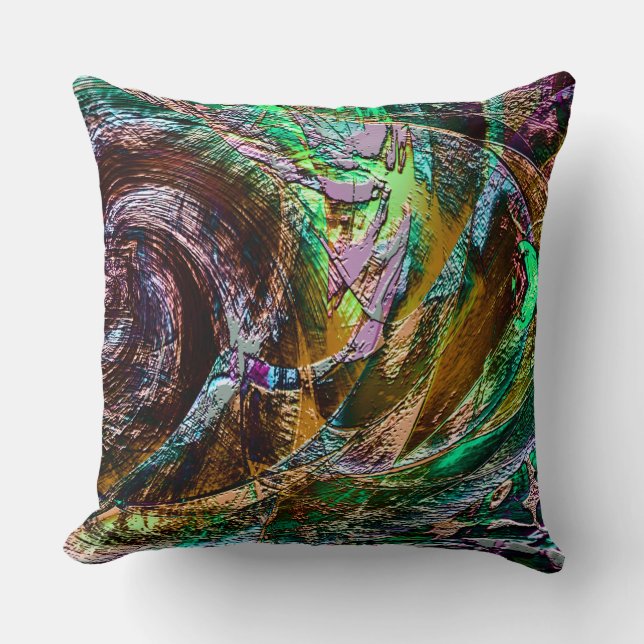 Coussin Tracé de ruines numériques sur dégradé vert à cuiv (Recto)