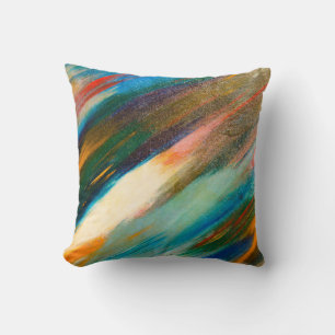 Coussin Tracées d'aquarelle multicolores longues en diagon