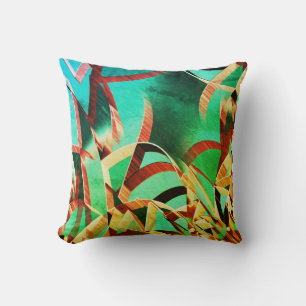 Coussin Traces brunes sur fond vert ou aigue-marine