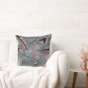 Coussin Traces onduleuses sur saumon pâle et bleu gris