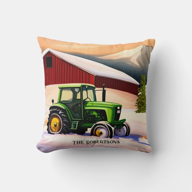 Coussin Tracteur vert et grange rouge (Recto)