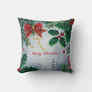 Coussin Traditional Merry Christmas Holidays Personalize 