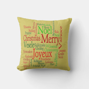 Coussin Traduction de mots de Joyeux Noël de style vintage