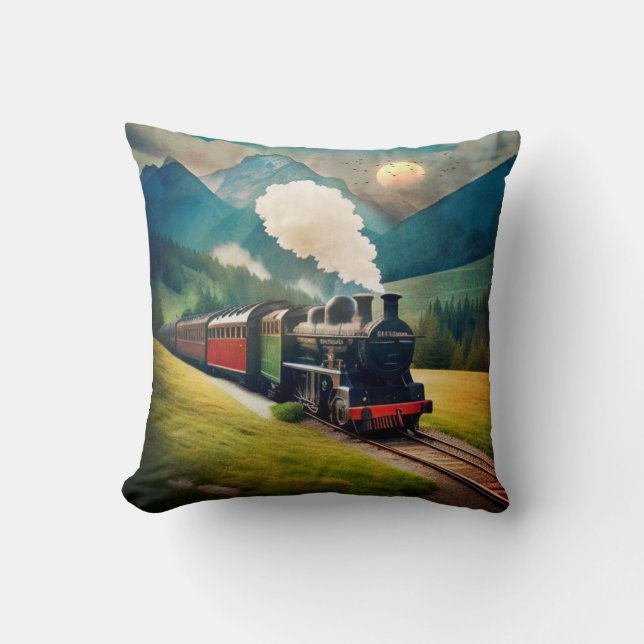Coussin Train à vapeur vintage (Recto)