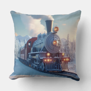 Coussin Train à vapeur vintage Paysage hivernal Montagne d