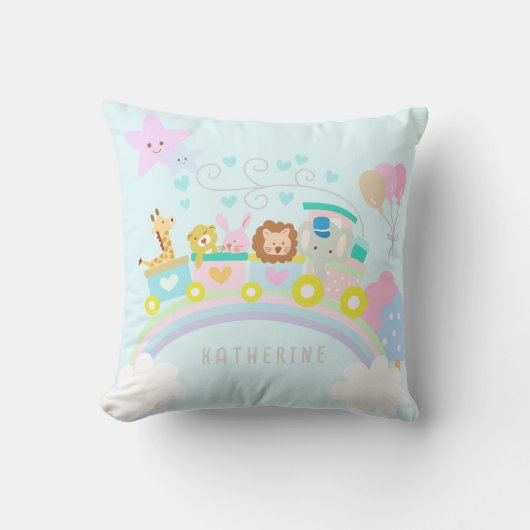 Coussin Train Animaux Bleus (Recto)
