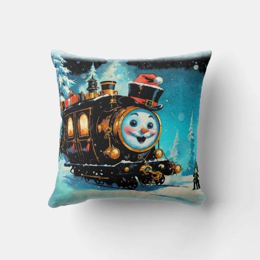 Coussin Train cadeau - Scène de Noël (Verso)