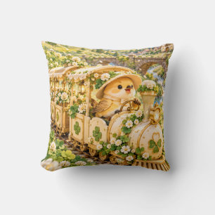 Coussin Train de jardin à fleurs de trèfle Golden Chick
