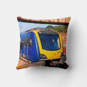 Coussin Train jaune et bleu, Sheffield (Verso)