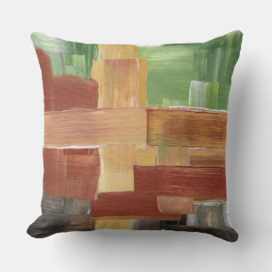 Coussin Traits de pinceau abstraits Verts, Marrons et Tons