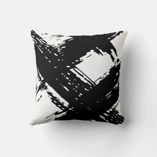 Coussin Traits de pinceau noirs et blancs désordonnés (Verso)