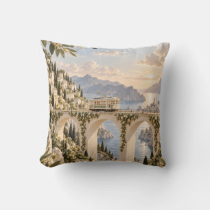 Coussin Tramway Alpin Doré Viaduc en Pierre Lac de Montagn