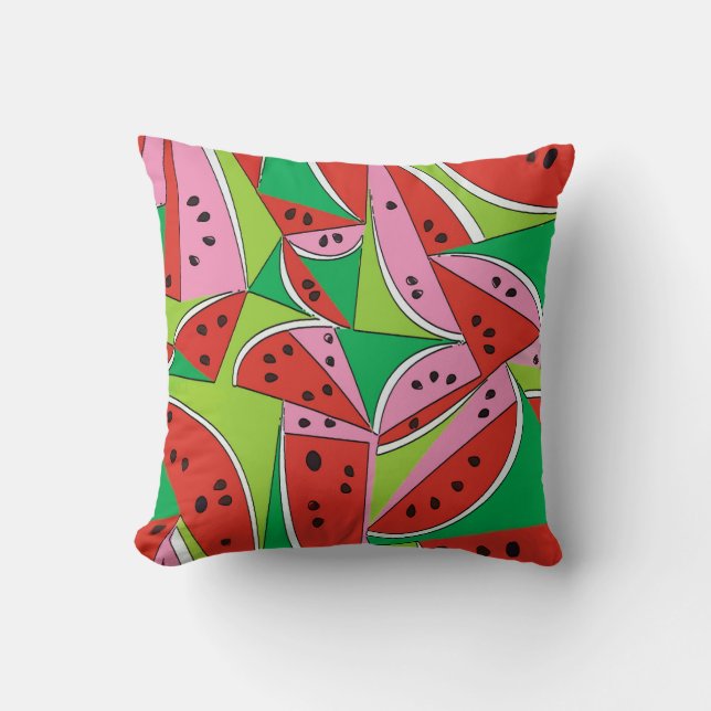 Coussin Tranches Abstraites de pastèque, YUM!, Personnalis (Recto)