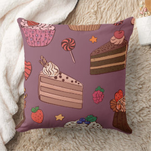 Coussin Tranches de gâteau décadent et motif de boulangeri