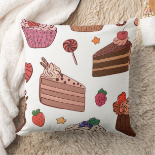 Coussin Tranches de gâteau décadent et motif de boulangeri