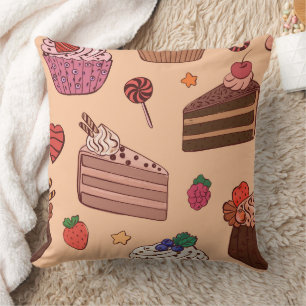 Coussin Tranches de gâteau décadent et motif de boulangeri