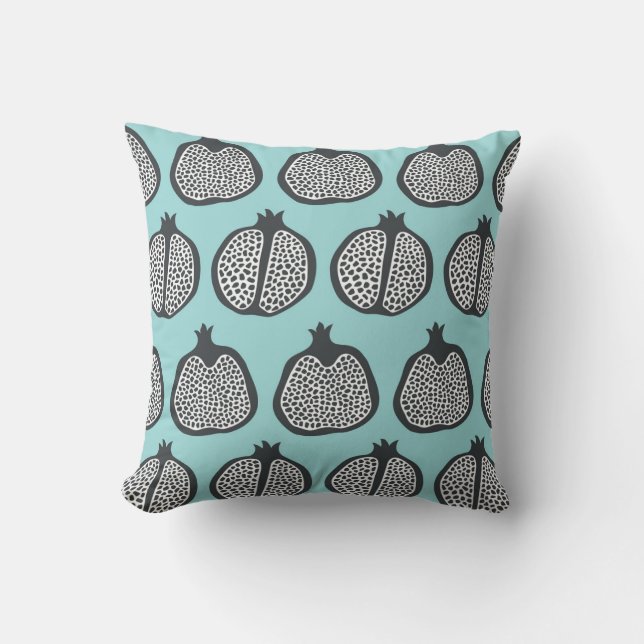 Coussin Tranches de grenade : Motif Aqua Noir. (Recto)