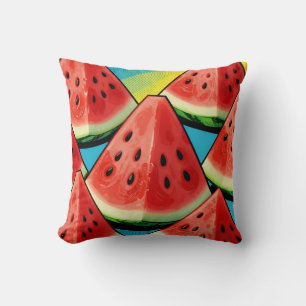 Coussin Tranches de pastèque vibrantes Pop Art
