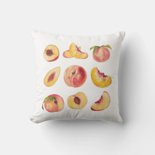 Coussin Tranches de pêche aquarelles et colorées fraîches,