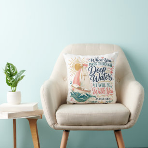 Coussin Traverser les eaux profondes Esaïe 43 Chrétien