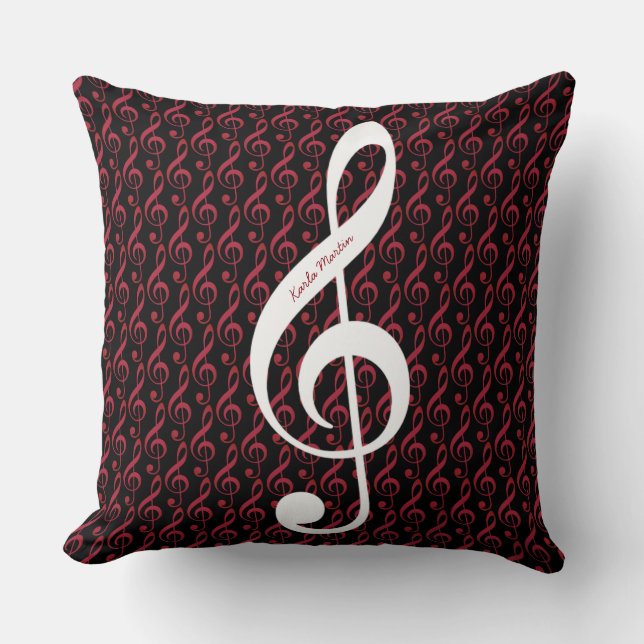 Coussin treble clef on musical notes pattern personalized (Recto)