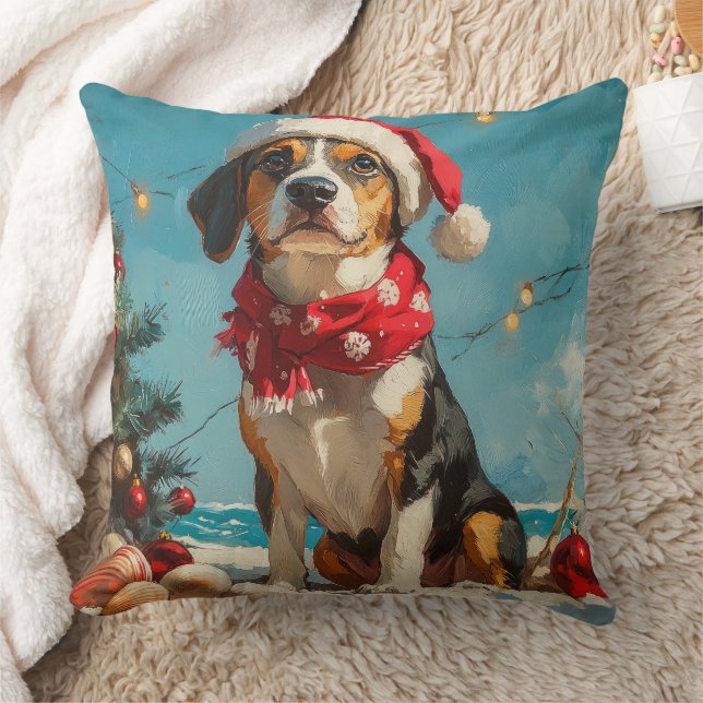 Coussin Treeing Walker Coonhound Noël Vintage Plage (Couverture)