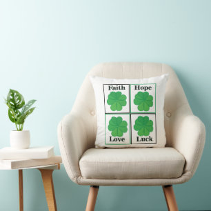Coussin Trèfle à quatre feuilles Saint-Patrick Trèfle à qu
