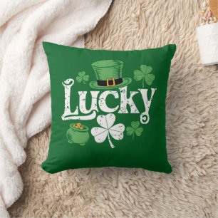 Coussin Trèfle Chanceux Saint-Patrick Shamrock Vintage