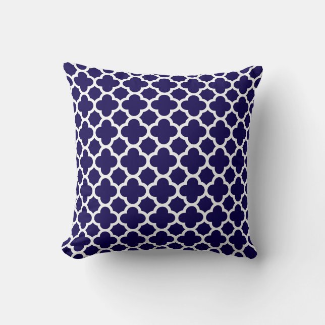 Coussin Trèfle marocain Quatrefoil dans le blanc de bleu (Recto)