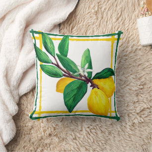 Coussin Trellis de feuilles de citron Citron Jaune Vert