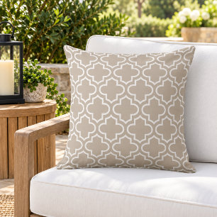 Coussin Trellis en quatrefeuilles beige classique blanc