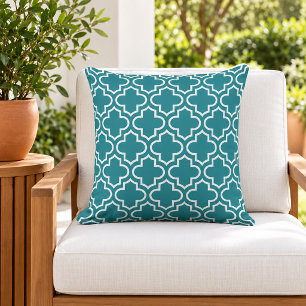 Coussin Trellis en quatrefeuilles sarcelle et blanc classi