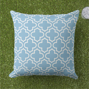 Coussin Trellis Quatrefoil Blanc Bleu Clair Classique