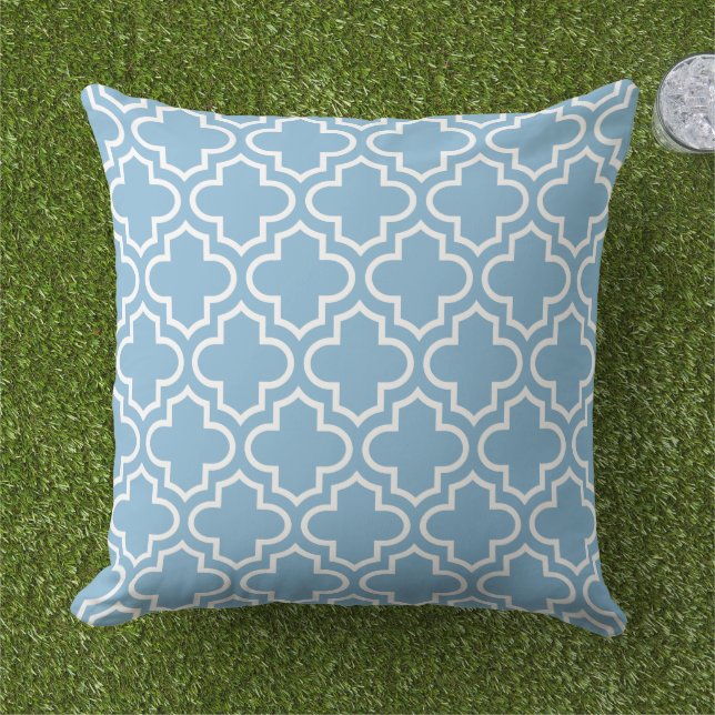 Coussin Trellis Quatrefoil Blanc Bleu Clair Classique (Herbe)