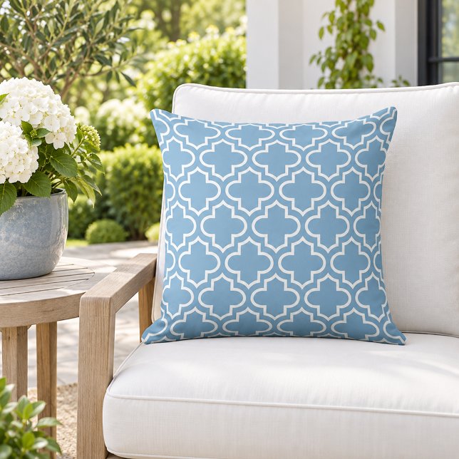 Coussin Trellis Quatrefoil Blanc Bleu Clair Classique (Créateur téléchargé)