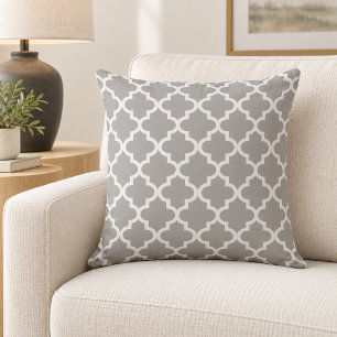 Coussin Trellis Quatrefoil Blanc Gris Classique