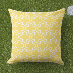 Coussin Trellis Quatrefoil Blanc Jaune Clair