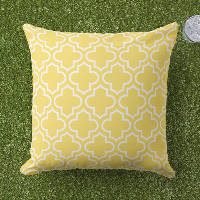 Coussin Trellis Quatrefoil Blanc Jaune Clair (Herbe)