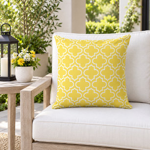 Coussin Trellis Quatrefoil Blanc Jaune Clair