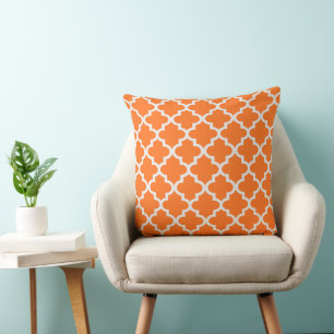 Coussin Trellis Quatrefoil Blanc Orange Gras