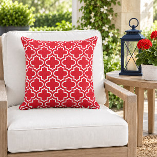 Coussin Trellis Quatrefoil Blanc Rouge Gras